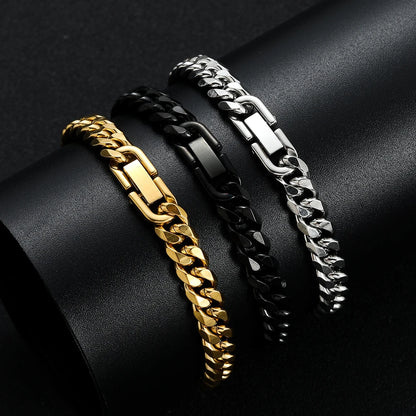 Width 8MM 316L Titanium Steel Golden Black Cuban Chain Bracelet Fashion Hip Hop Men's Jewelry Party Gift 18/20/22CM