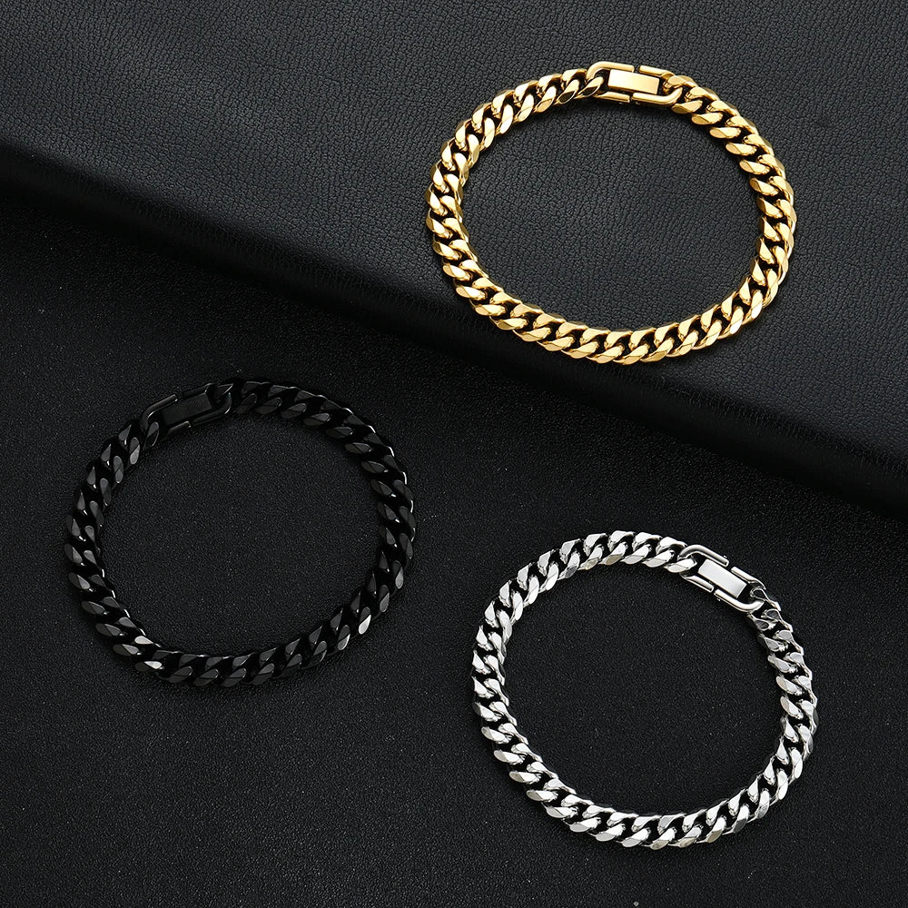 Width 8MM 316L Titanium Steel Golden Black Cuban Chain Bracelet Fashion Hip Hop Men's Jewelry Party Gift 18/20/22CM