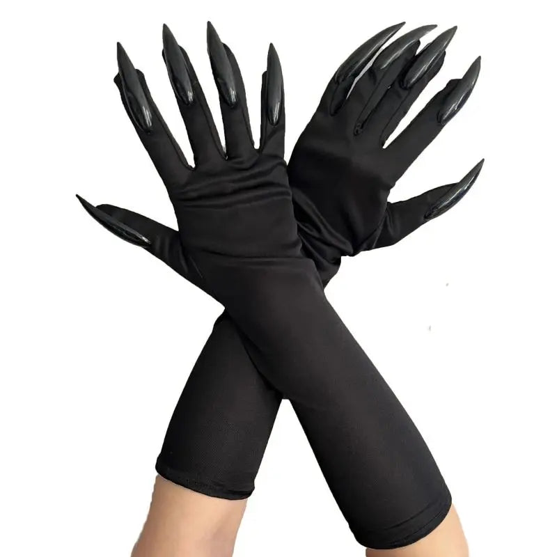 40cm Spandex Halloween Cosplay Compulsion Fashionable Personality Stretch Ghost Claw Long Nail Gloves Stage Performance Solid