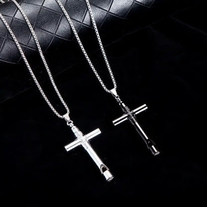 Creative Cross Whistle Necklace Simple Chain Minority Halloween Necklace Titanium Steel Men's Neck Chains Punk Choker