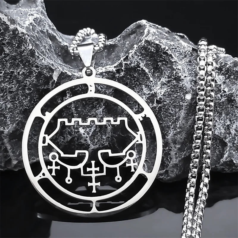 2024 Sceal Sigil De Lucifer Necklace for Men/Women Stainless Steel Necklace of Satan Belial seal Lazer key Baphomet