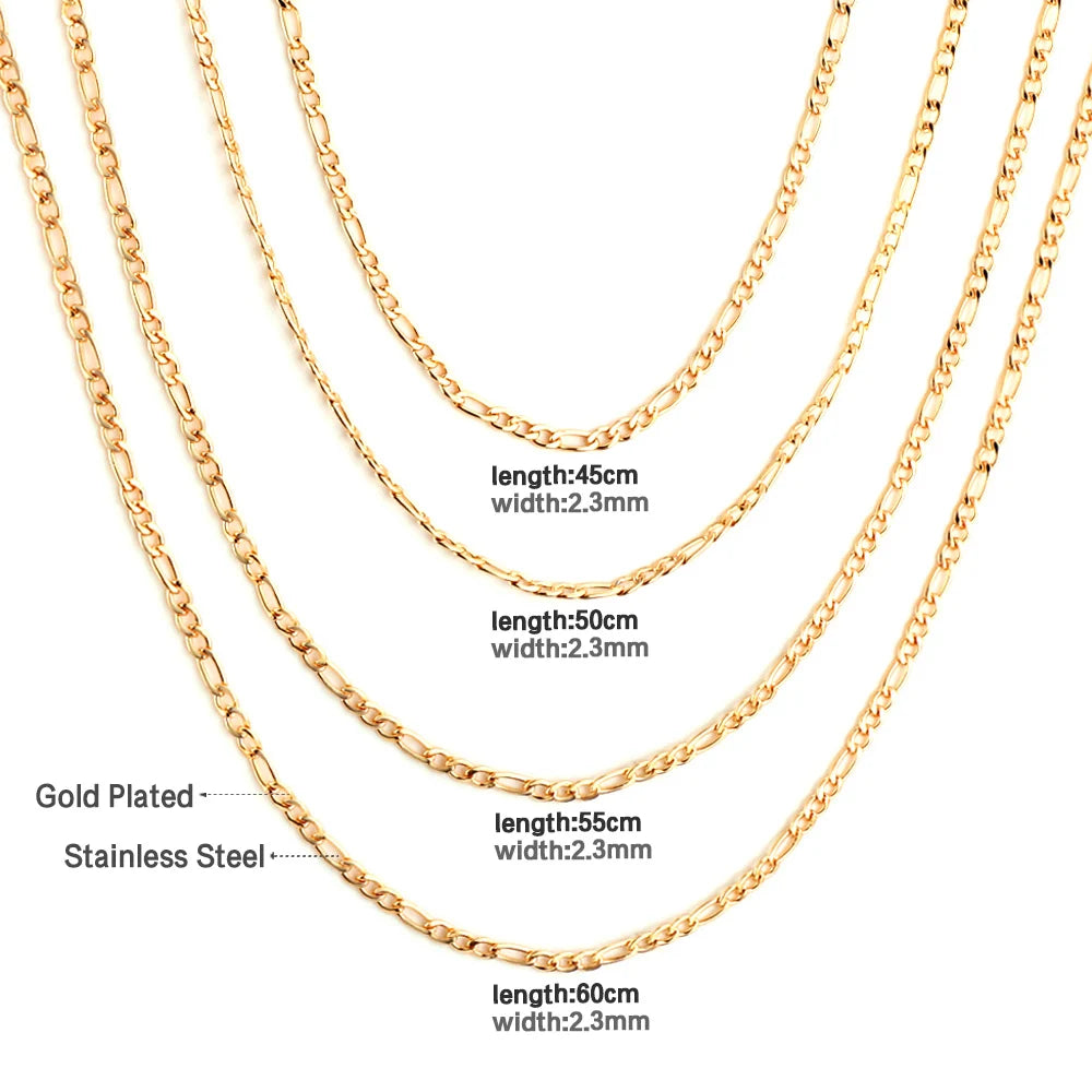 ASONSTEEL 1 Piece Fashion Figaro Cuban Link Chain Stainless Steel Necklace 45cm/50cm/55cm/60cm Gold Color Jewelry Gift Women Men