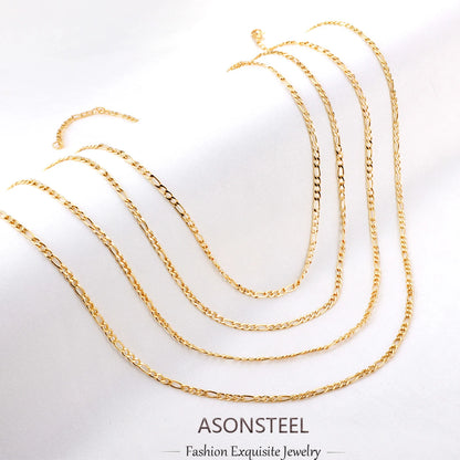 ASONSTEEL 1 Piece Fashion Figaro Cuban Link Chain Stainless Steel Necklace 45cm/50cm/55cm/60cm Gold Color Jewelry Gift Women Men