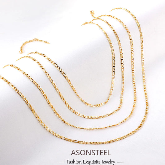 ASONSTEEL 1 Piece Fashion Figaro Cuban Link Chain Stainless Steel Necklace 45cm/50cm/55cm/60cm Gold Color Jewelry Gift Women Men