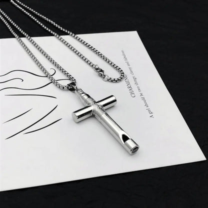 Creative Cross Whistle Necklace Simple Chain Minority Halloween Necklace Titanium Steel Men's Neck Chains Punk Choker