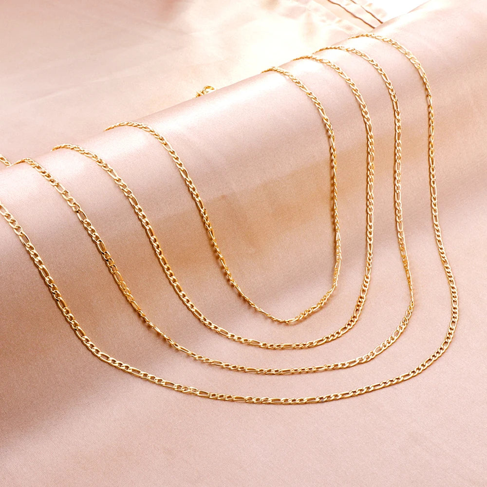 ASONSTEEL 1 Piece Fashion Figaro Cuban Link Chain Stainless Steel Necklace 45cm/50cm/55cm/60cm Gold Color Jewelry Gift Women Men